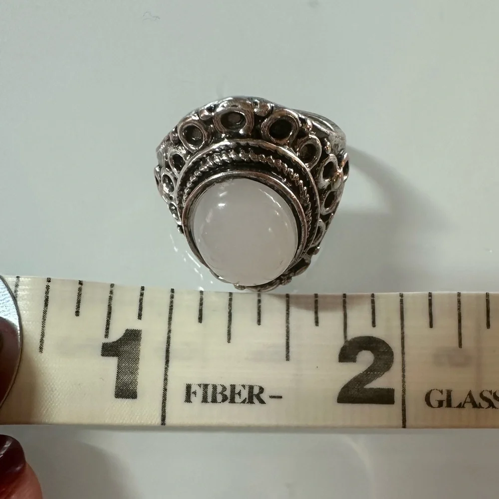 Vintage Bali Style 925 Sterling Silver White Moonstone Ring Size 7 Ornate Boho - Picture 7 of 8